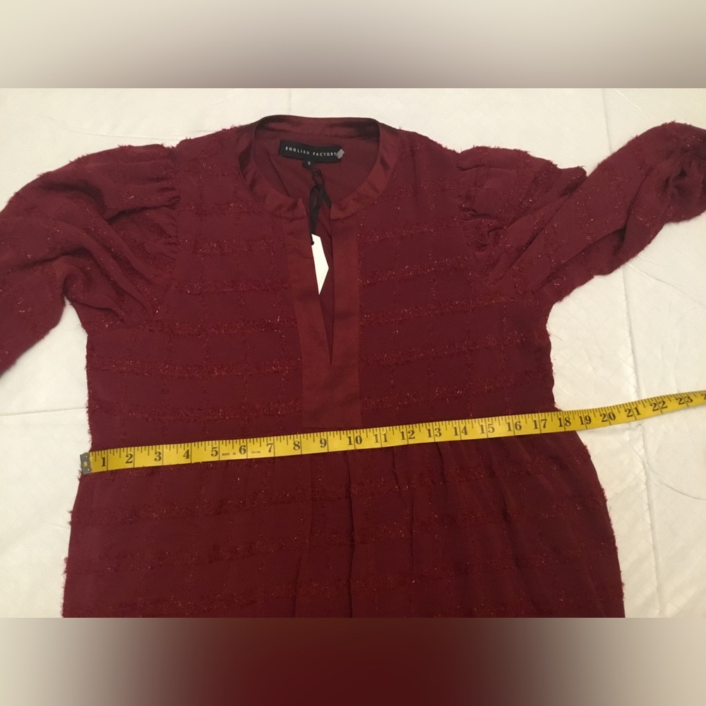 English Factory Burgundy Maxi Dress with Tie Sleeves - Picture 6 of 13